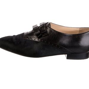 Bionda Castana Black Leather & Ponyhair oxfords with Buckle Detail EUC